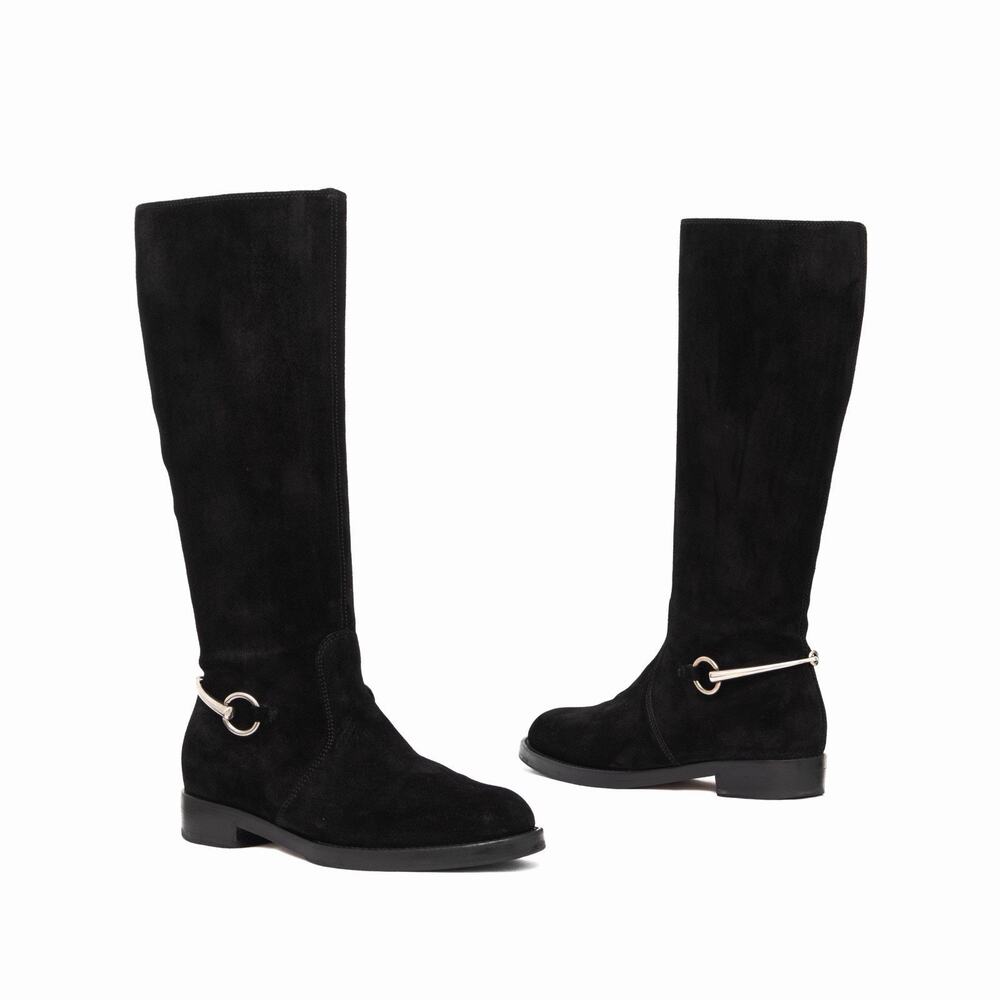 1.2k.$ Gucci 'Susan' Black Suede Horsebit Tall Riding Boot 37.5 / US 7.5